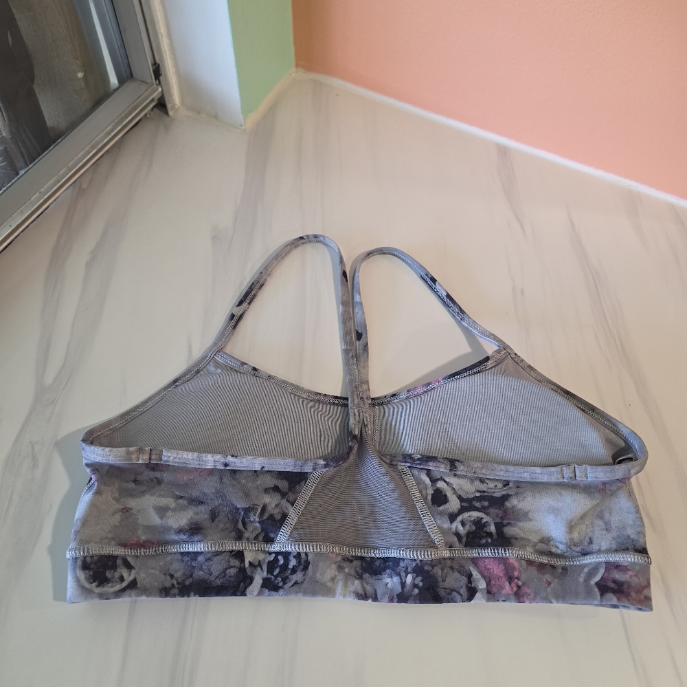 Lululemon Athletica 10 Power Y Sports Bra Gray & Pink Floral Sporty Yoga - Picture 6 of 13